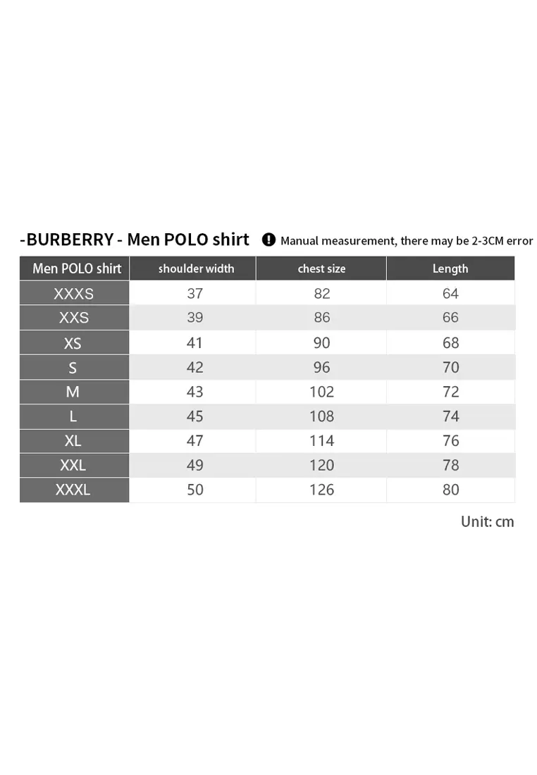 Burberry polo on sale tee size chart