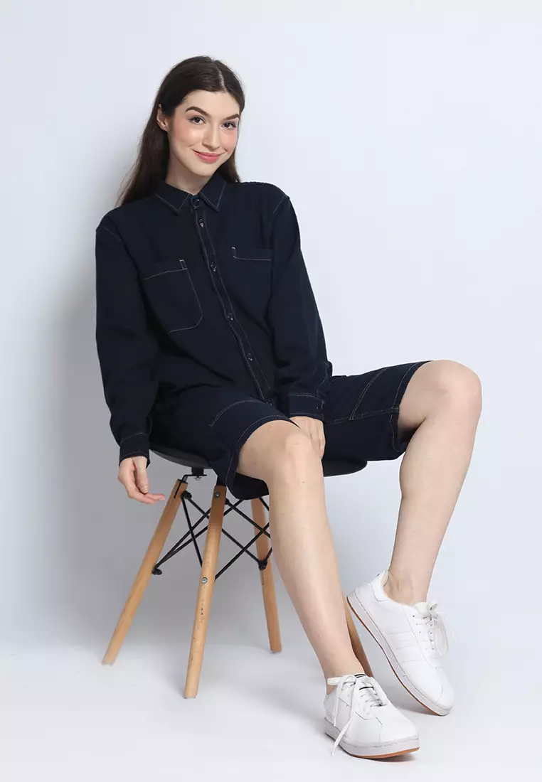 Kemeja Denim Wanita Skena L/S Krah Mandarin Saku Besar 282405