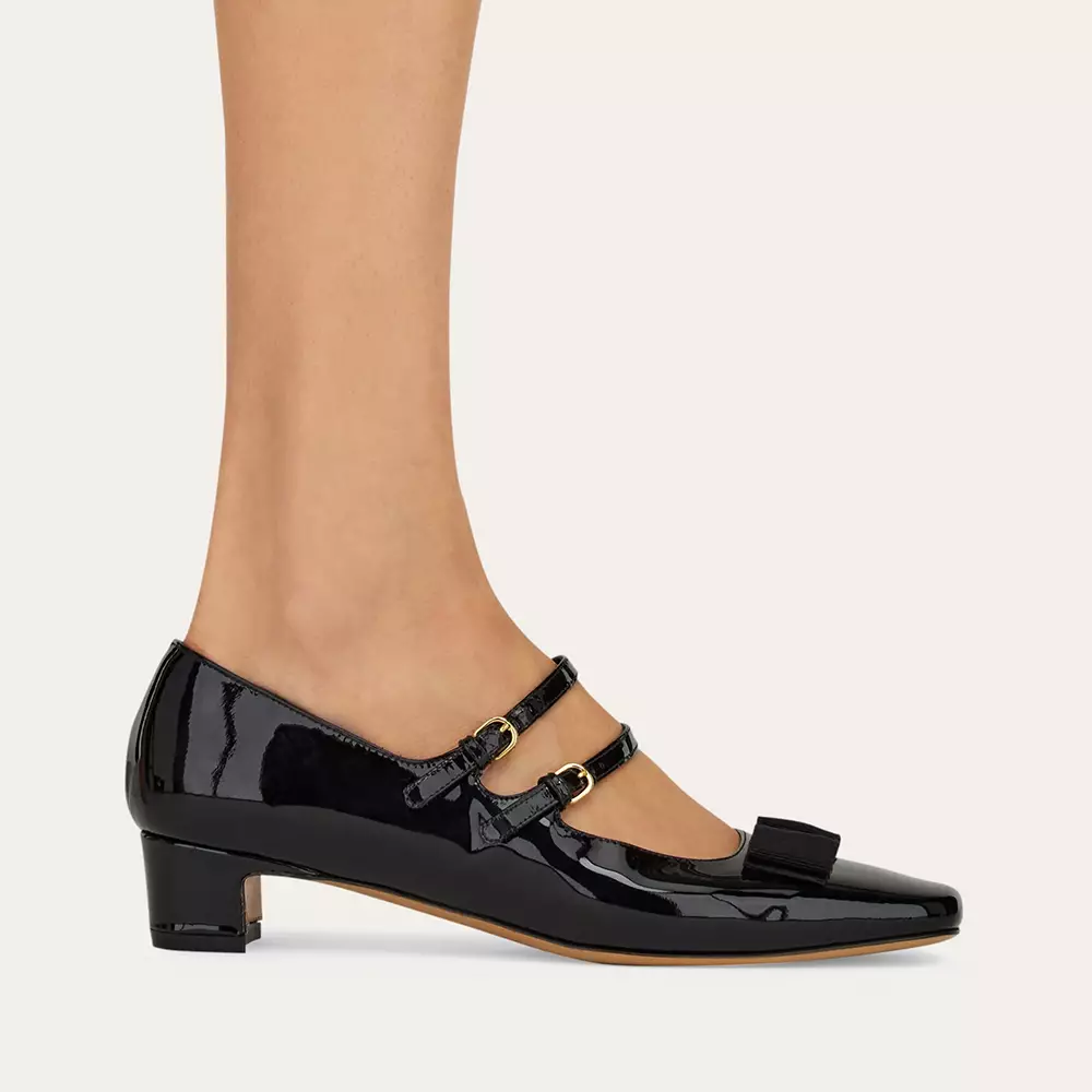 Vara Bow Patent Calfskin Mary Jane Black