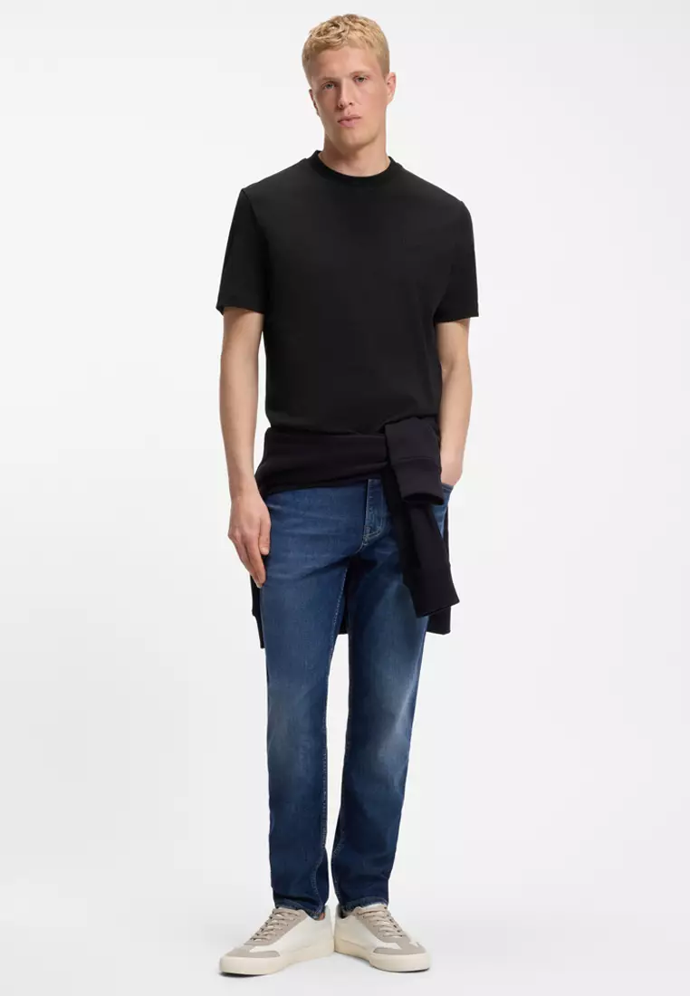 Embroidered Logo Interlock Cotton T-Shirt - BOSS Orange