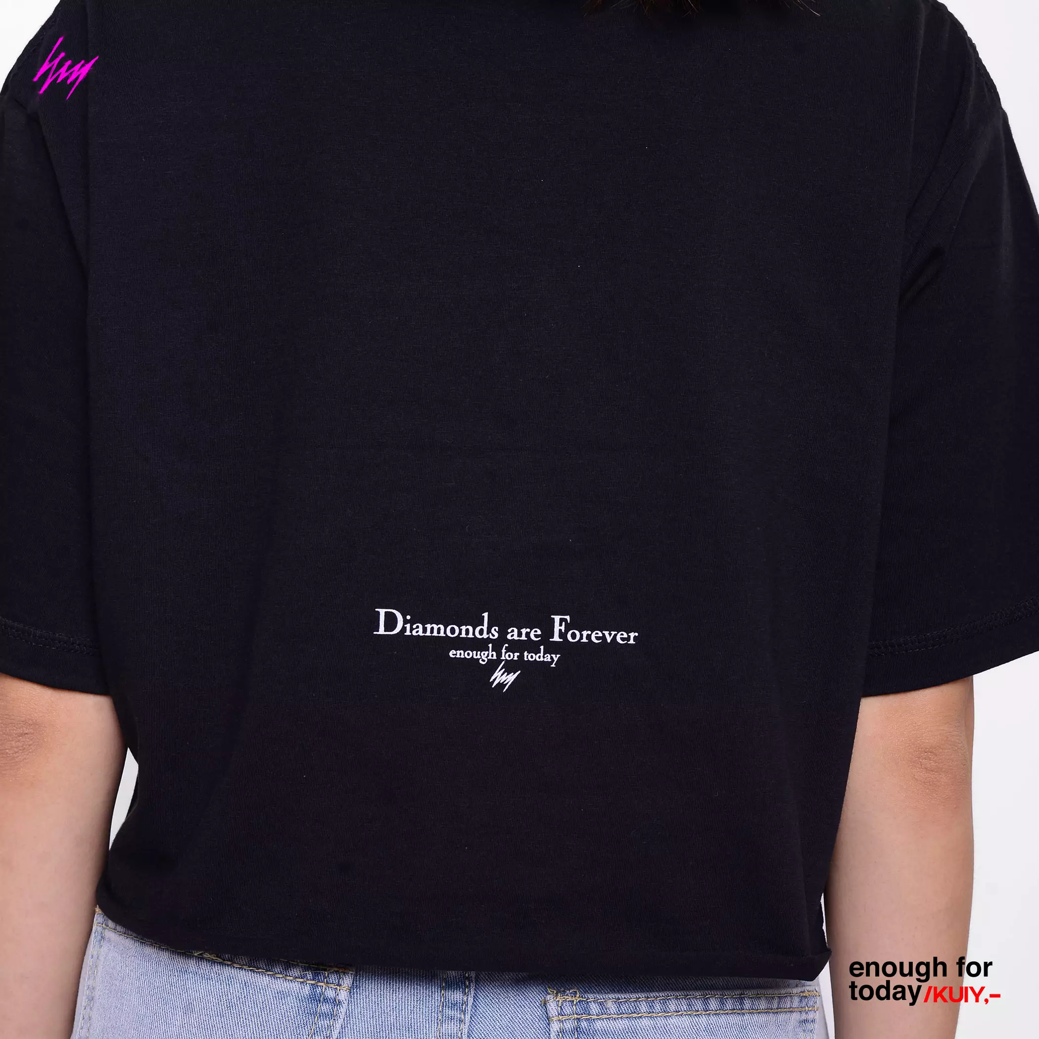 Enough For Today Kaos Crop Top Oversize | Diamonds Are Forever Hitam