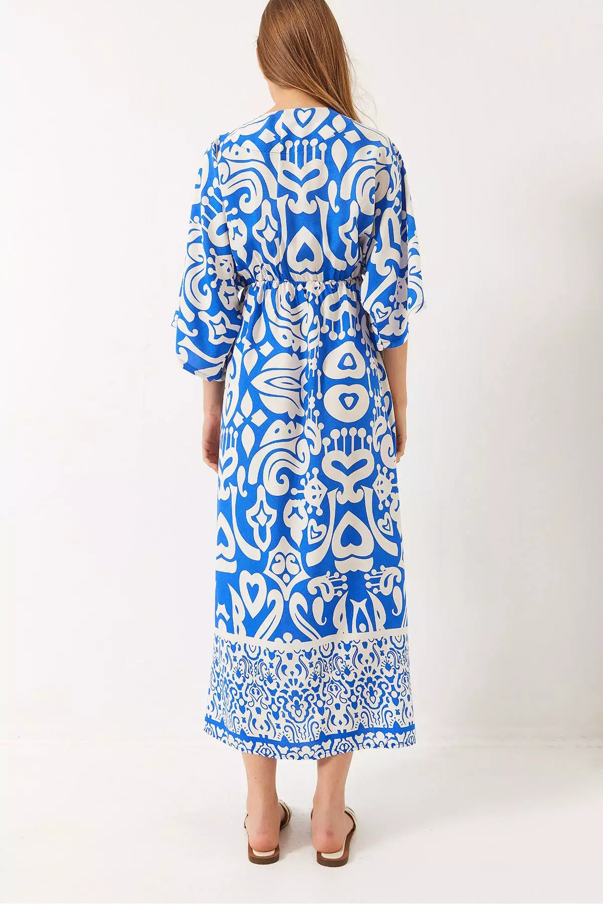 Women's Double Breasted Collar Patterned Slit Detail Woven Viscose Dress 60284018