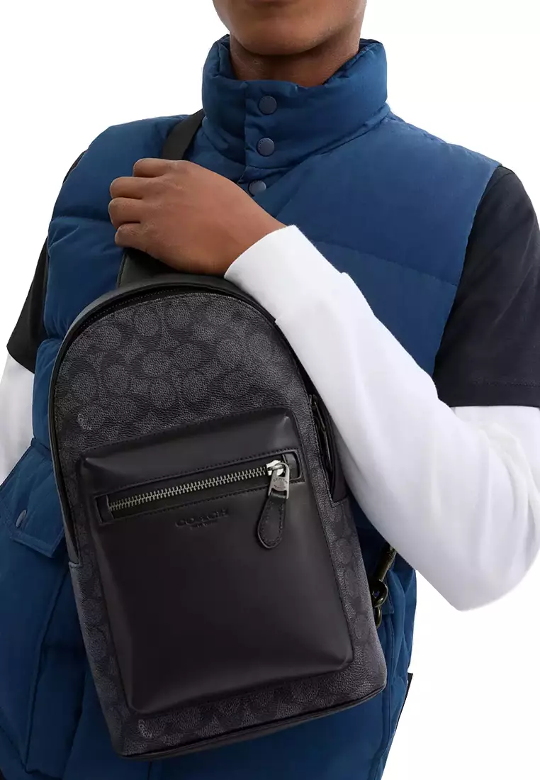 West Pack Bag In Signature Canvas in Charcoal/ Black CV924