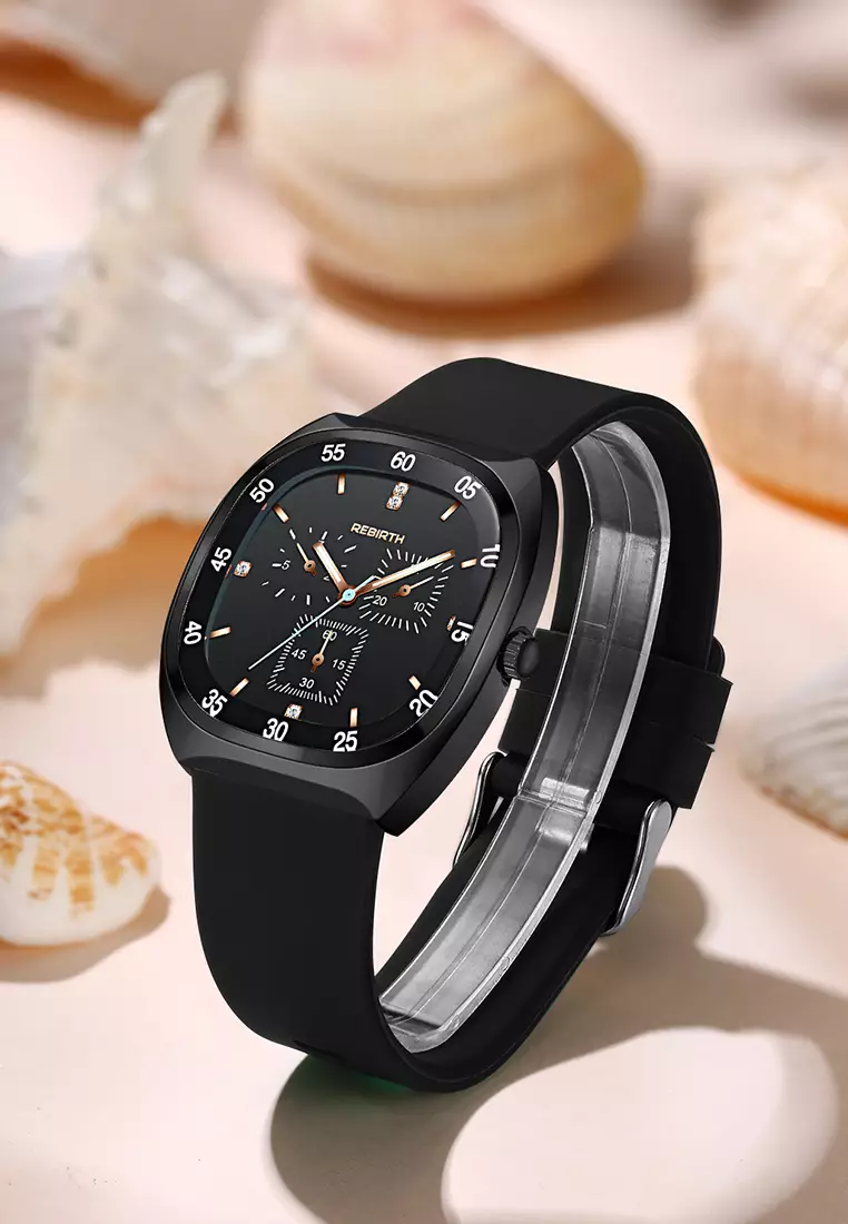 Jam Tangan Wanita Original Berlian Kasual Kuarsa Tali Silikon Anti Air Jam Tangan Cewek hitam