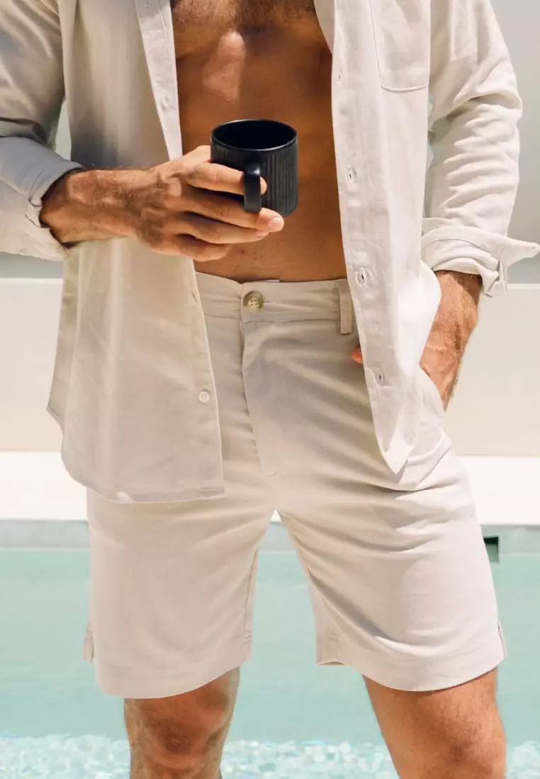 Sand Setelan Kemeja Celana Linen Set Pria Cream | Linen Set Men Cream