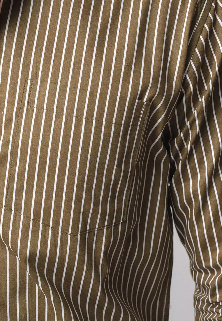 Hugo Stripe Shirt Dark Sage Green LS