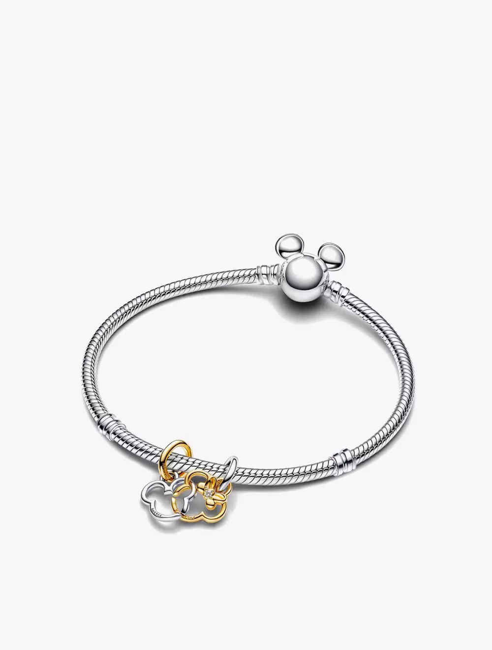 Disney Mickey and Minnie Mouse sterling silver and 14k gold-plated splittable dangle with clear cubic zirconia