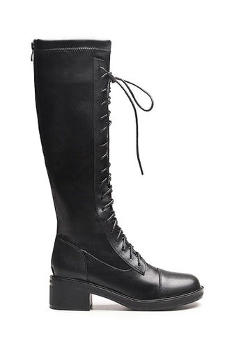 Twenty Eight Shoes black VANSA Comfortable Elastic Lace Up Long Boots VSW-B828 C7526SH00DCF38GS_1