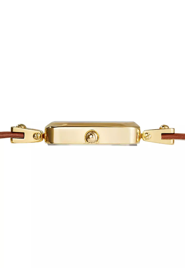 Vivian 22×26mm女士手表 皮革表帶 長方形天然貝母表盤 優雅經典-棕色