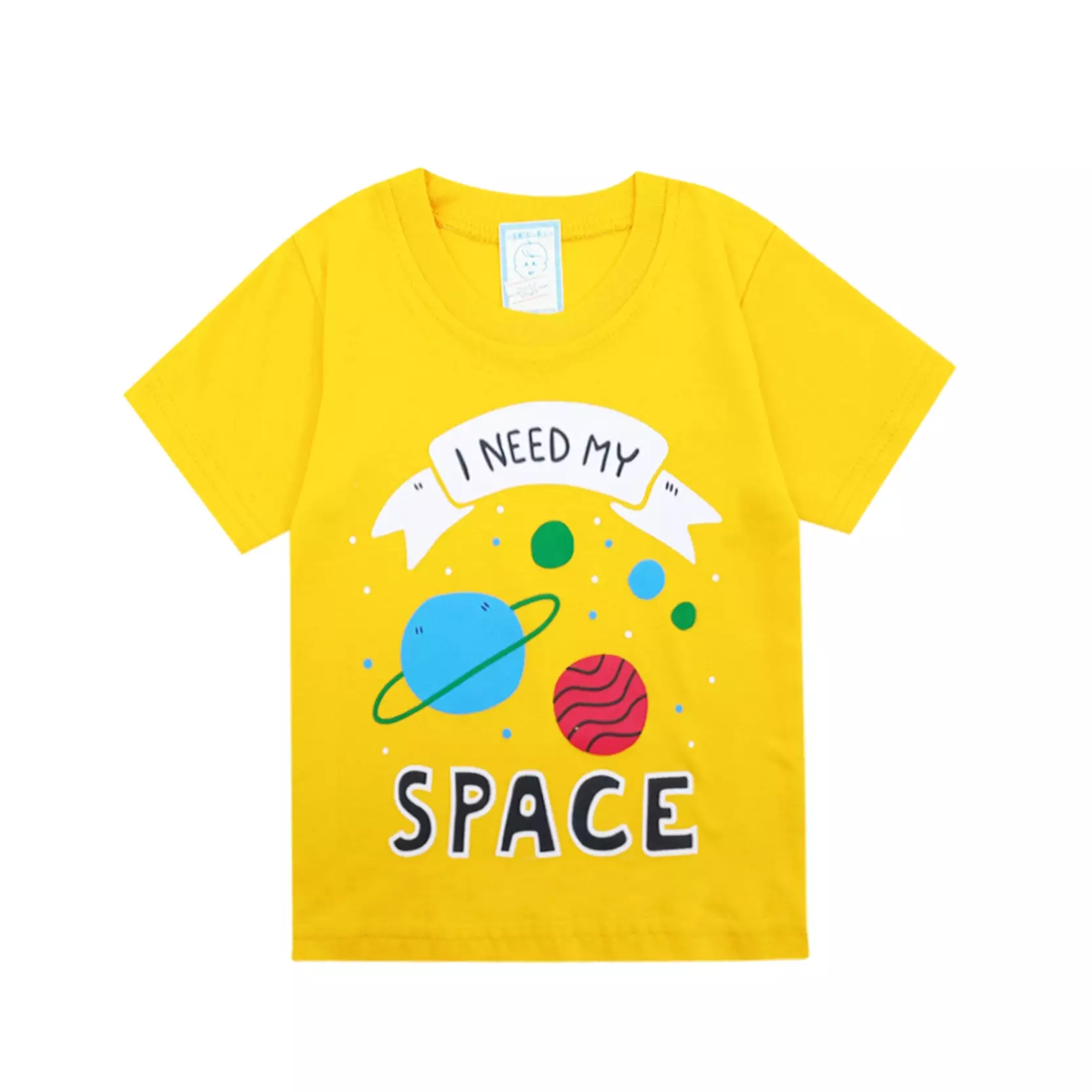 Wakakids Baju Bayi Anak Laki Laki Lengan Pendek Usia 6 Bulan Hingga 12 Bulan Setelan Celana Jeans Jogger Motif Need Space 3434 Kuning