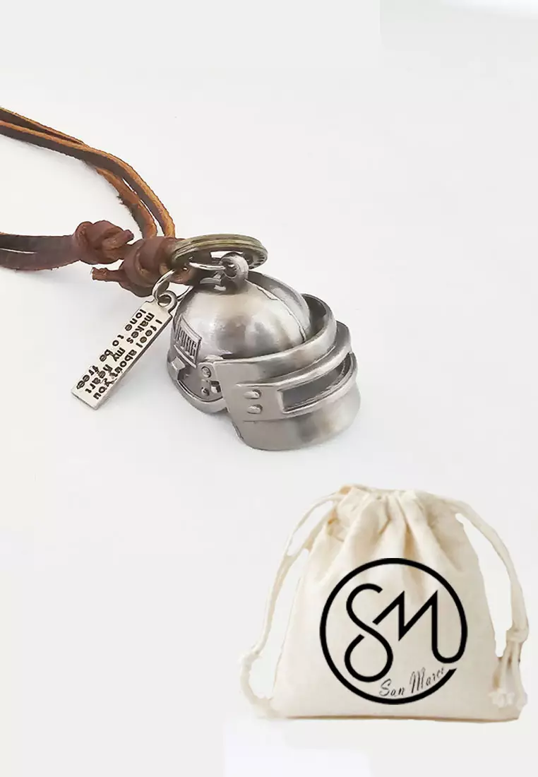 Aksesoris  Pria 3-D Helmet Leather Necklace Kalung Kulit Pria