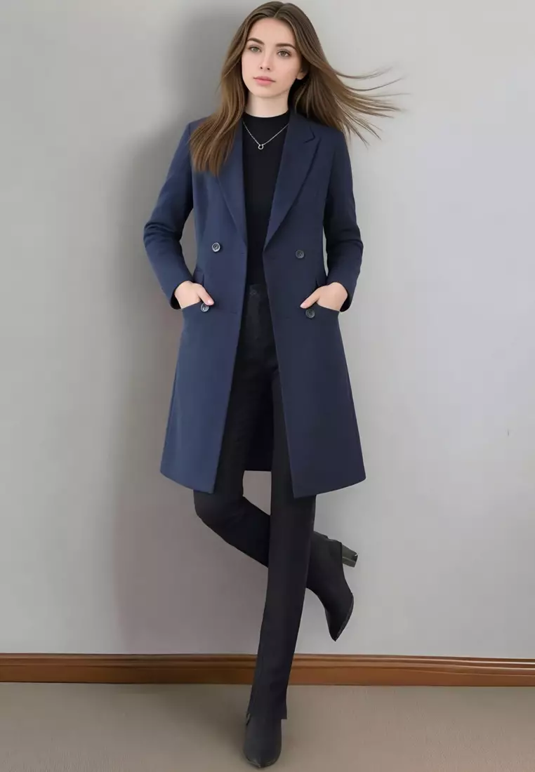 反領中長款修腰風褸西裝外套