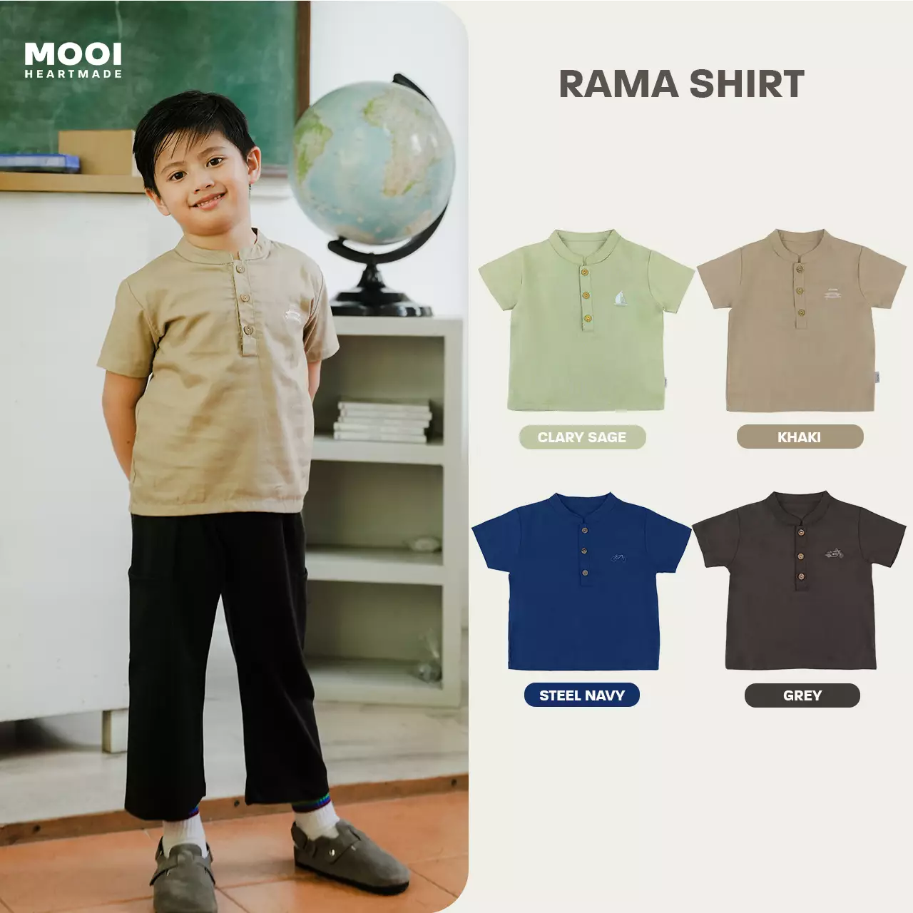 Mooi Kemeja Anak Laki-laki Rama Shirt - Clary Sage