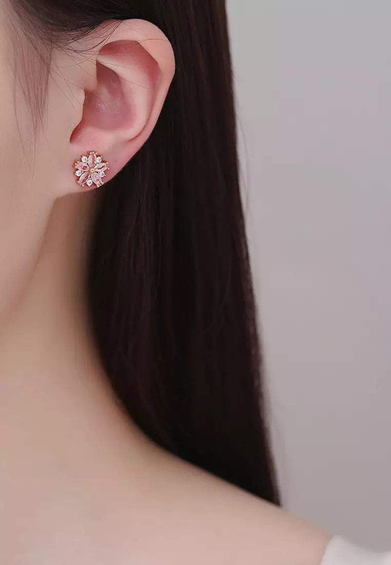 Anting Wanita Titanium Korea Elegan Style Anting Giwang Cewek Original Kotak Indah pink