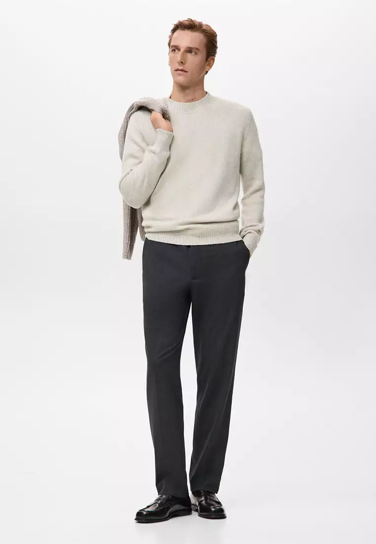Ribbed-Neck Wool-Blend Sweater