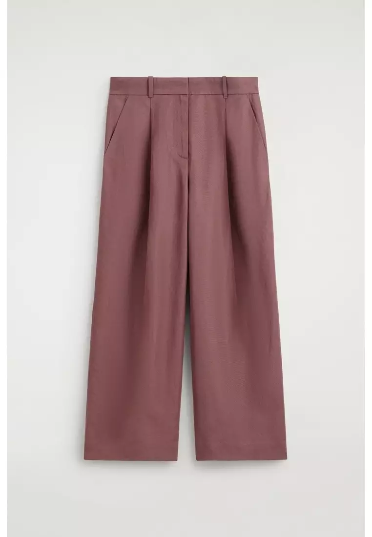RELAXED LINEN-BLEND WIDE-LEG TROUSERS