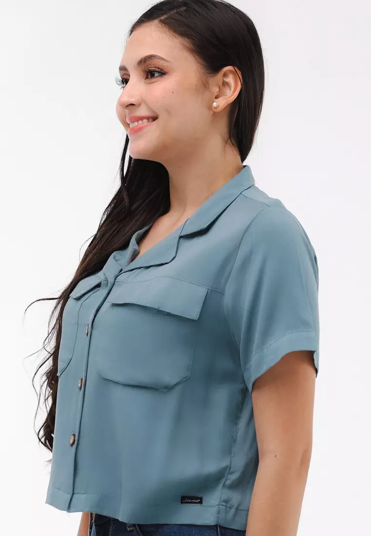 Single Twill Woven Short Sleeves Blouse