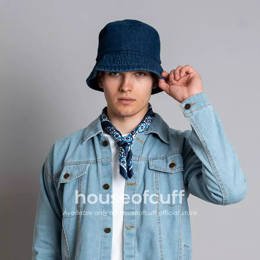 Houseofcuff bucket hat denim jeans biru dongker tua