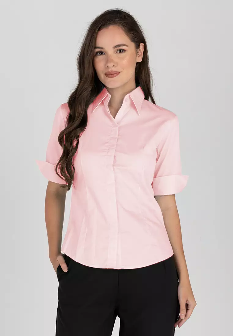 Diana 3/4 Sleeve Plain Button Down Office Blouse
