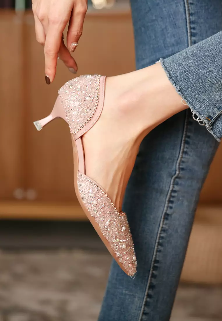 4.5CM Rhinestone Pointy Hollow Pumps XJ3128-6