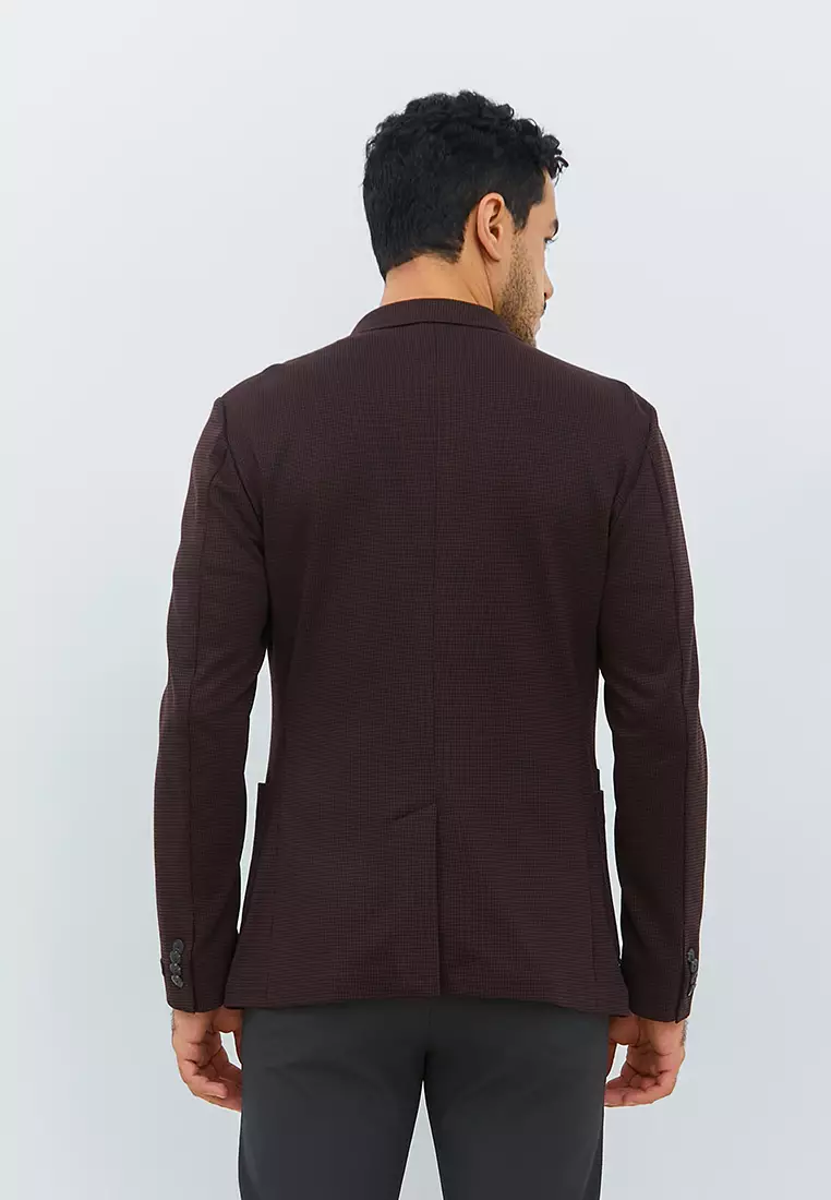 Jobb Scotio-T2 Blazer Pria Slim Fit Wine Warna Wine