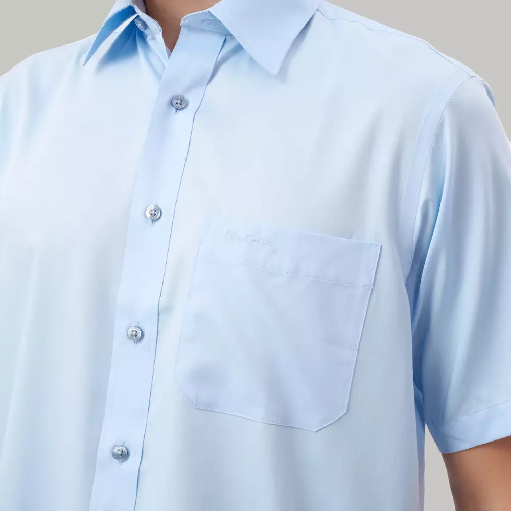 Kemeja Lengan Pendek Pierre Cardin Solid Celeste - Light Blue Cotton Smart Office