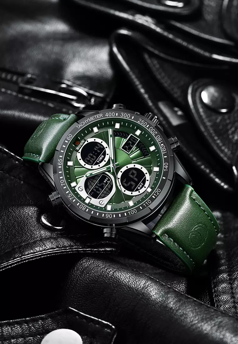 Jam Tangan Pria Original Multifungsi Analog&Digital Tali Kulit Olahraga Anti Air Jam Tangan Cowok Allgreen