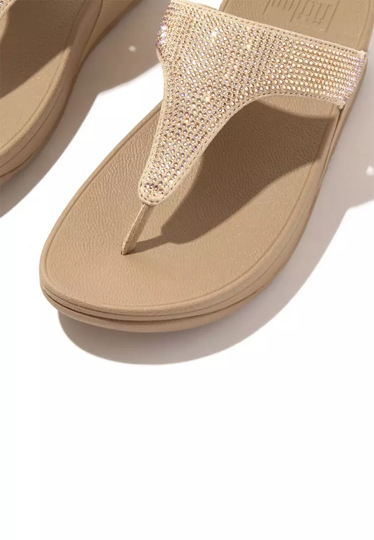 LULU Women's Crystal Embellished Toe-Post Sandals - Latte Beige (EC5-A94)