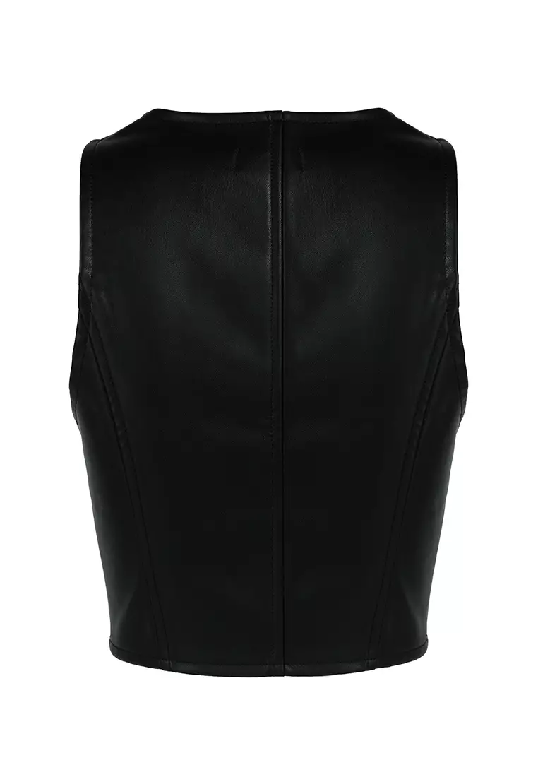 Black Front Button Tank Top