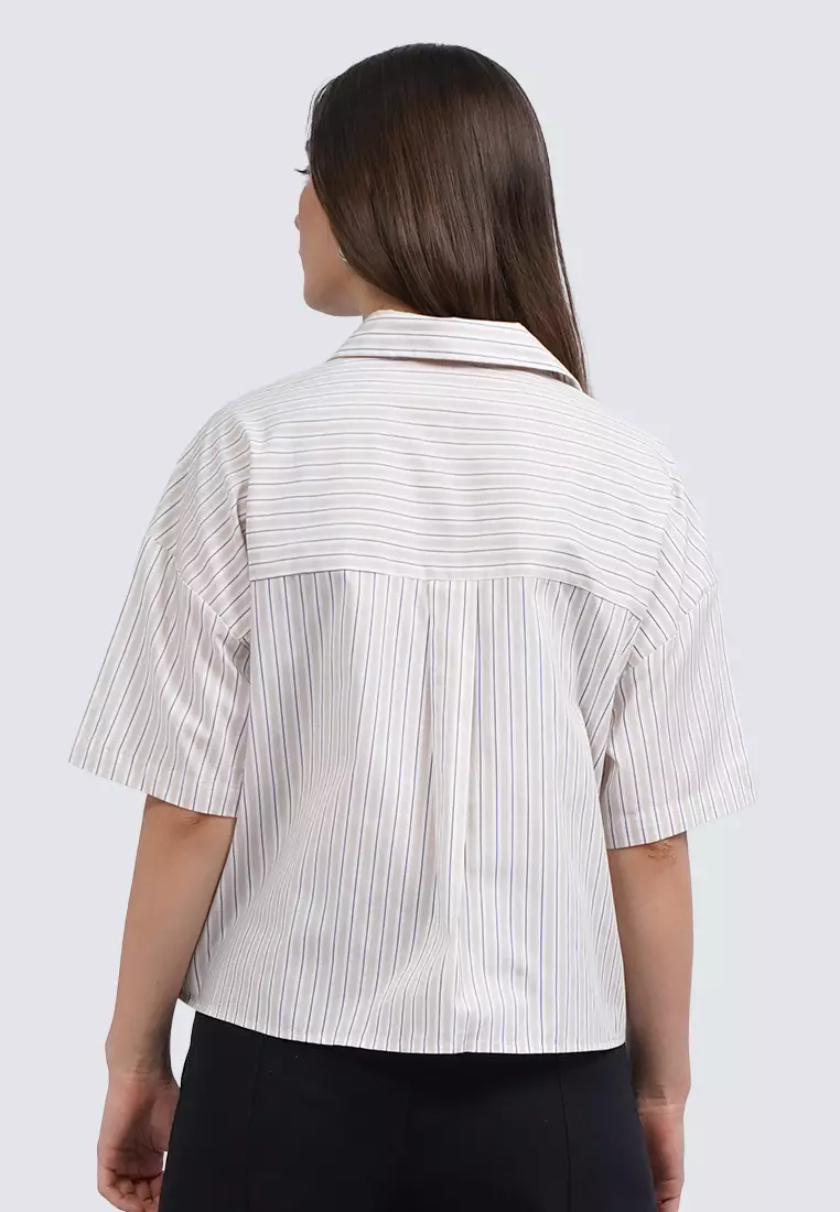 Oversized Short Sleeve Linen Blouse KHAKI