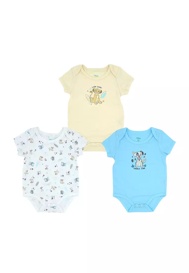 Baby Boy Licensed Newborn Essentials Short Sleeve Onesies Pack of 3 "Animal Roots"