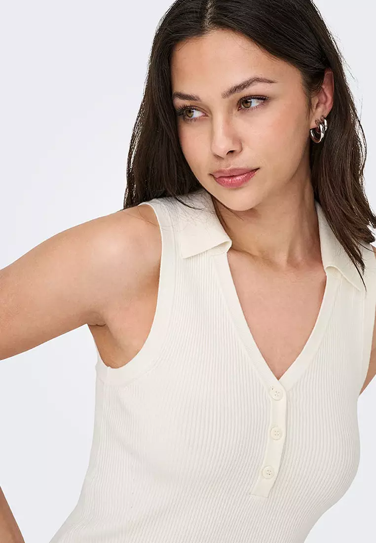 Sleeveless Knit Collar Top