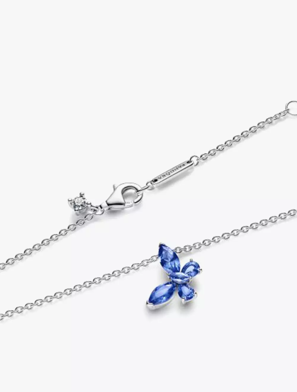 Butterfly Sterling Silver Collier with Cornflower Blue Crystal and Clear Cubic Zirconia - 45