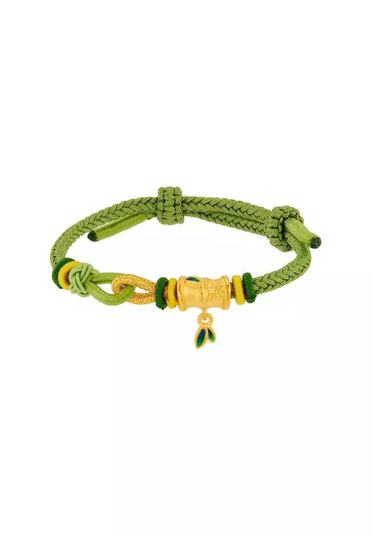 HABIB Adjustable 999/24K Gold  Charm Cord Bracelet (Bamboo) WWGB2631224