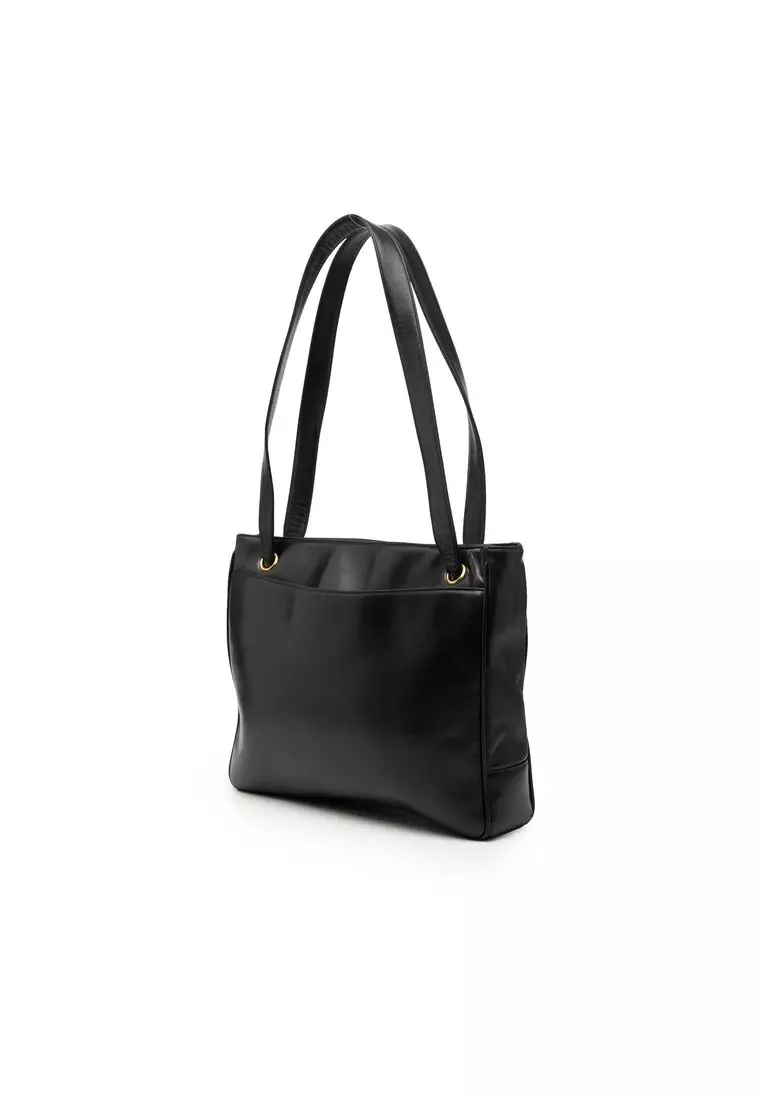 Pre-Loved Chanel Lambskin Cc Studded Logo Tote