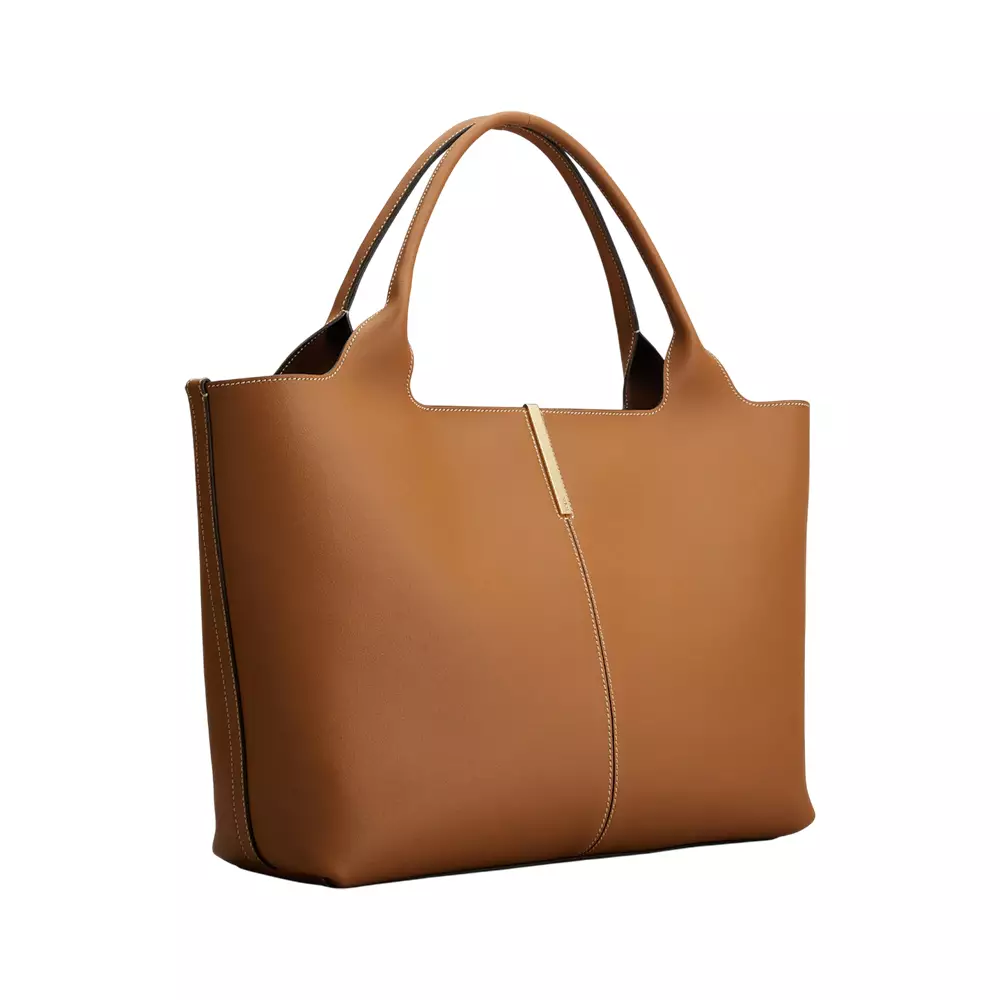 Medium-Small Leather Shopping Bag Brown