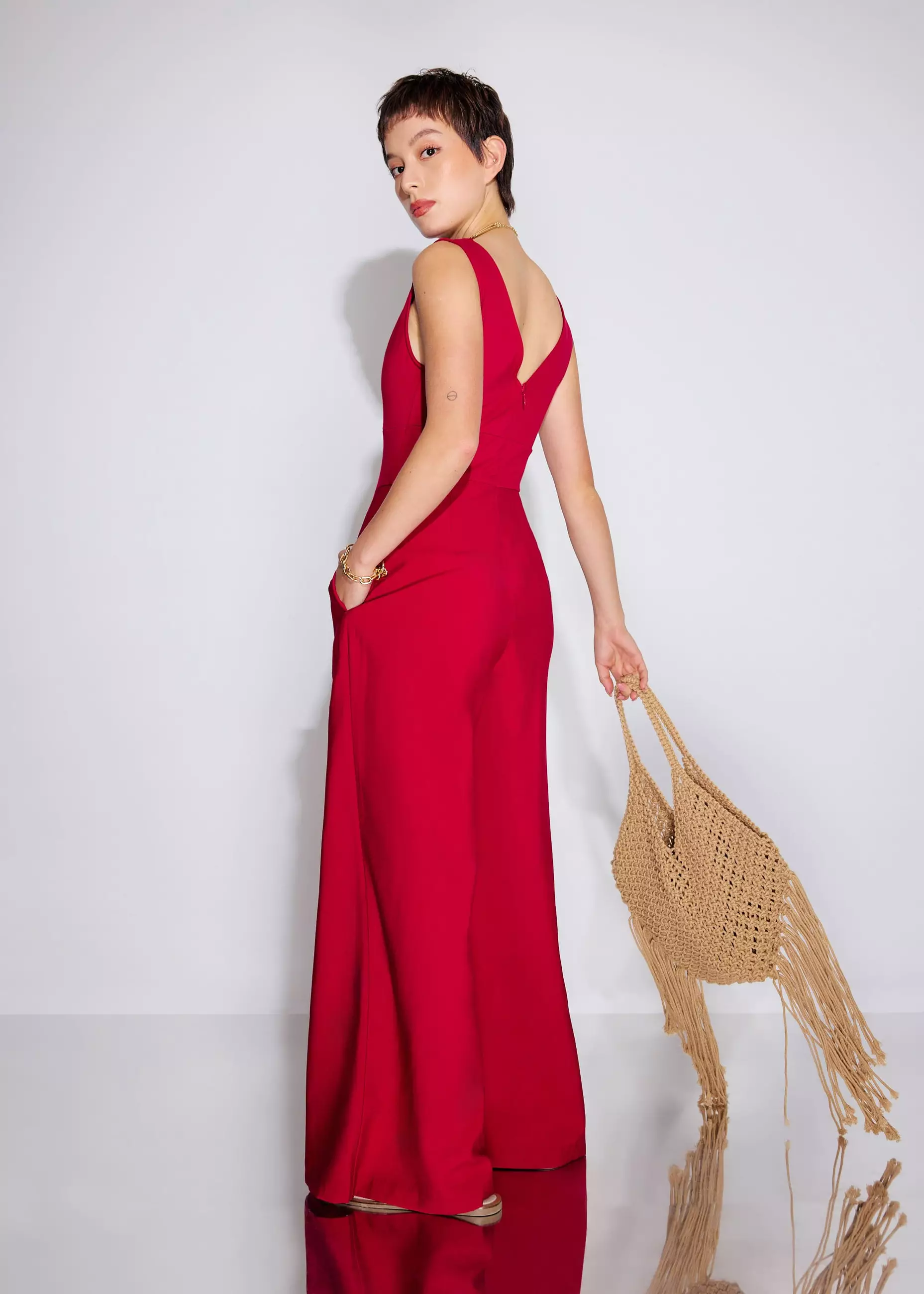 Jumpsuit Wanita - Boat Neck Wide Leg Jumpsuit