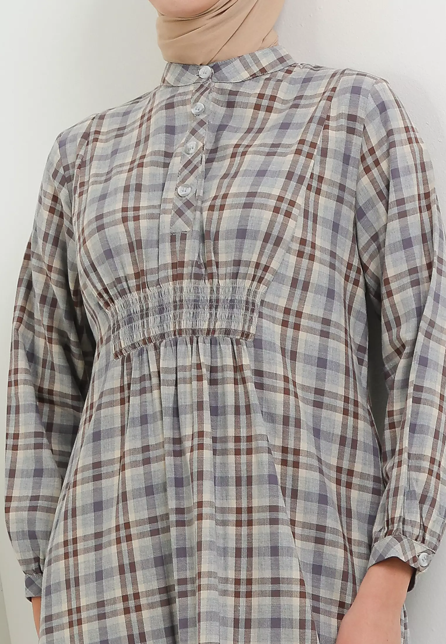 MFMW Zanera Dress Gamis Coklat Motif Kotak