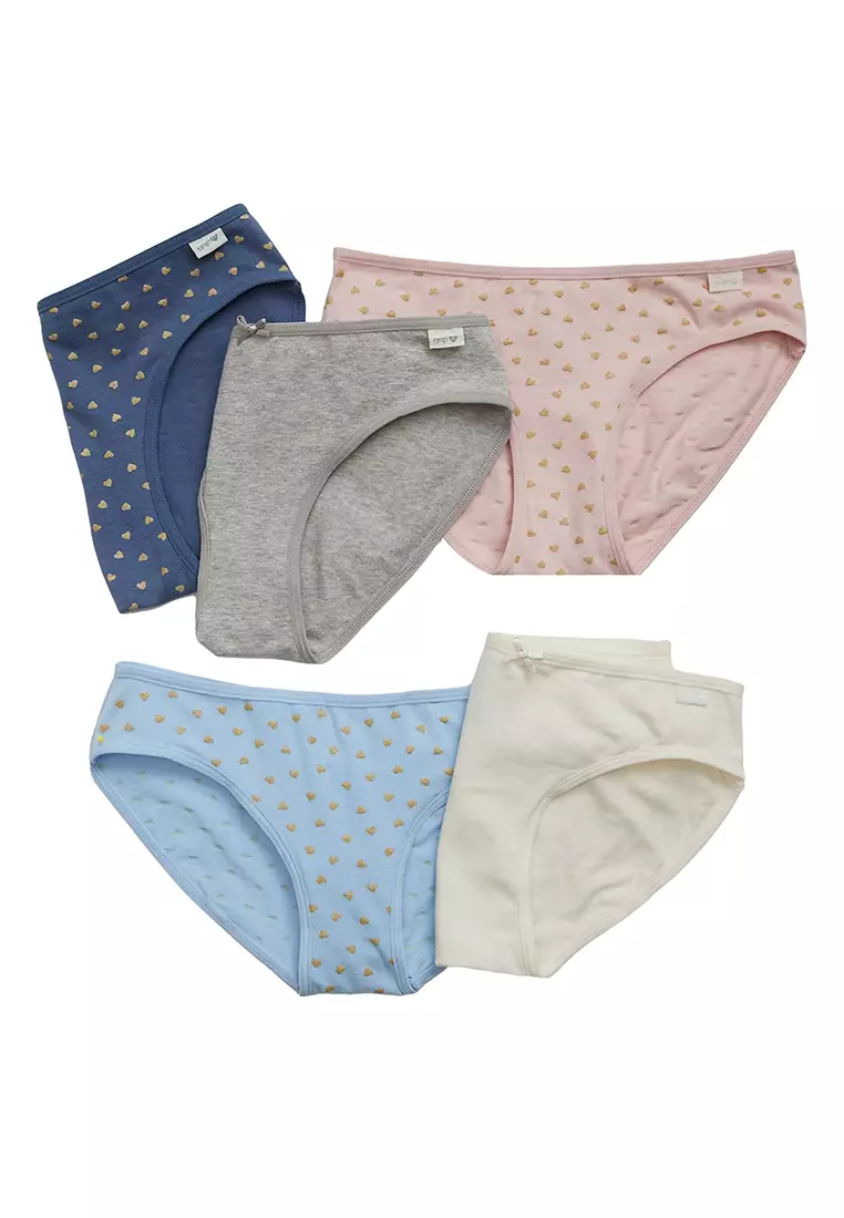Kids Cotton Heart Bikini Panties (5-Pack)