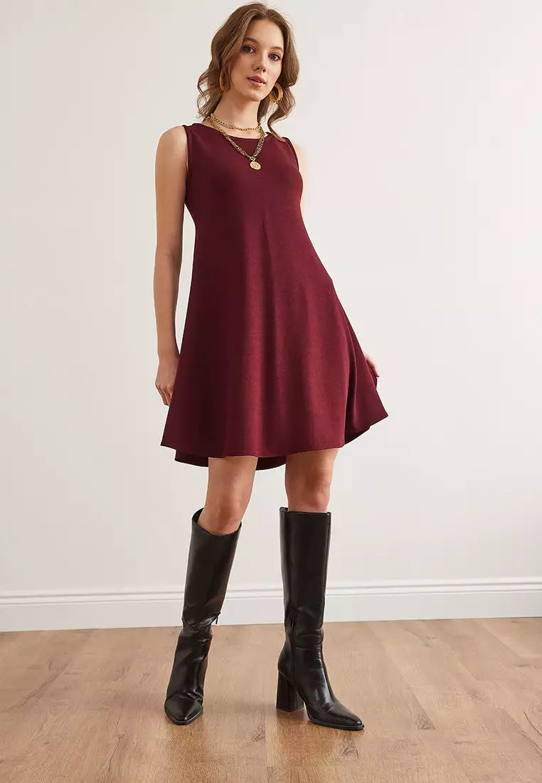 Crew Neck Flared Knitted Crepe Dress