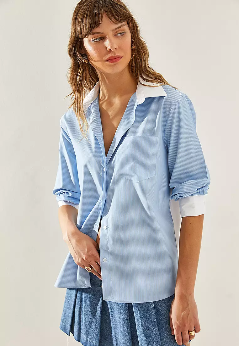 Back Garni Detail Boyfriend Shirt 4449