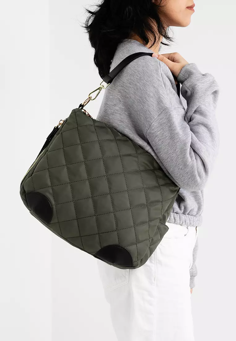 Quilted Nylon Convertible Shoulder Bag