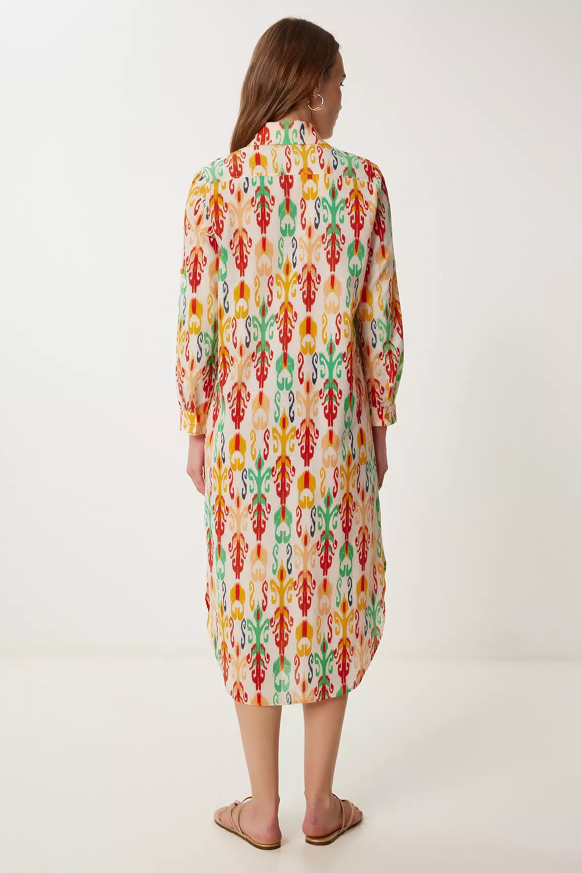 Women's Yellow Bone Pattern Summer Midi Shirt Dress Wf00114