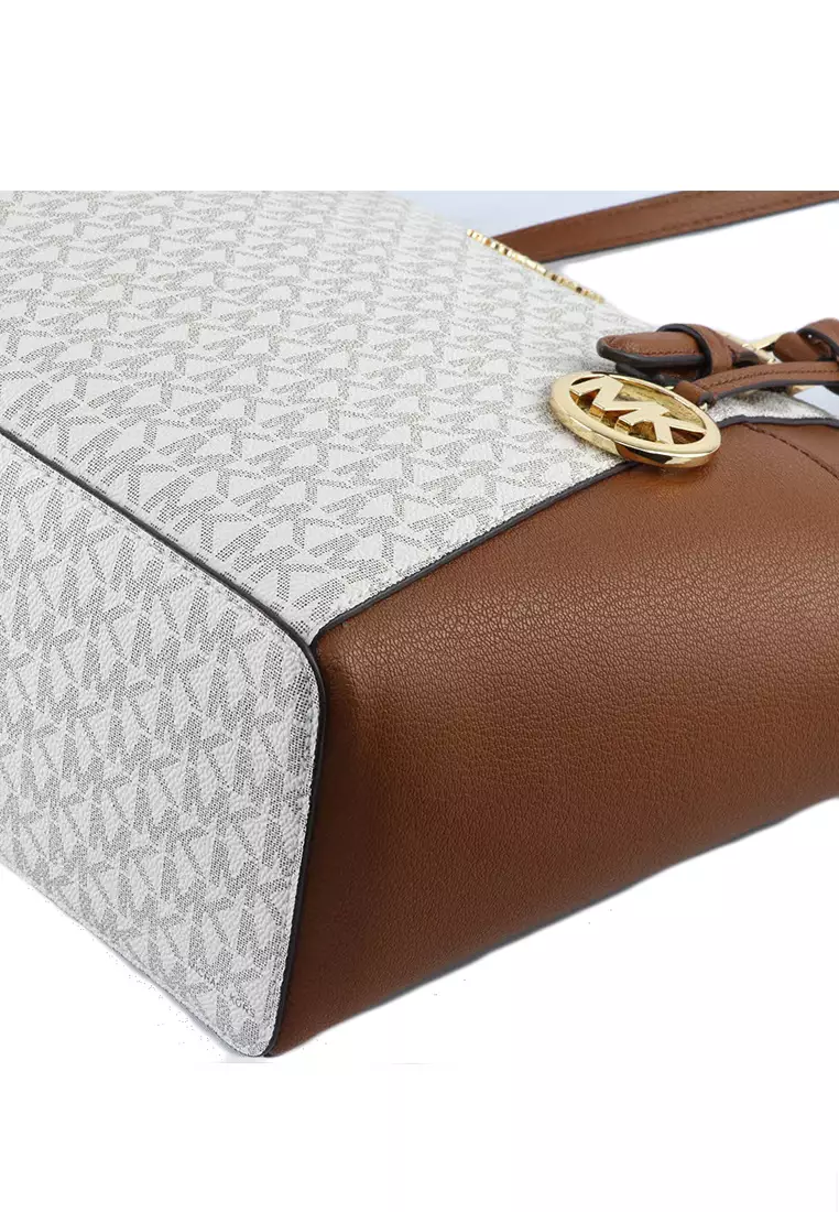 Michael Kors Charlotte Large Tote Bag In Signature Vanilla Brown