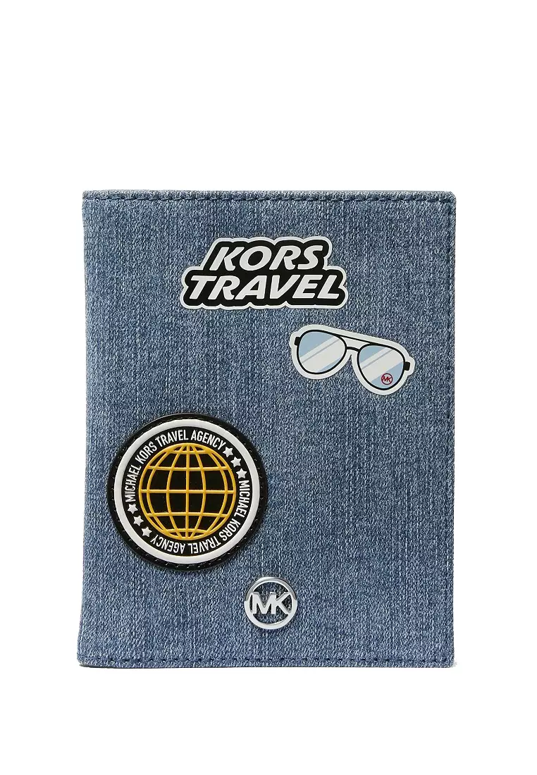 Jet Set Travel Medium Passport Case with Patches - Denim