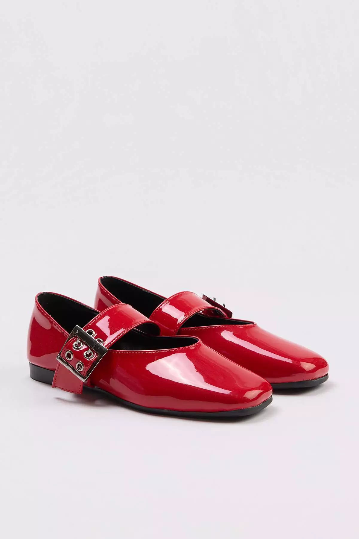 Trendyol Red Buckle Detail Mary Janes Square Toe Women'S Ballet Flats Takss26Be00001