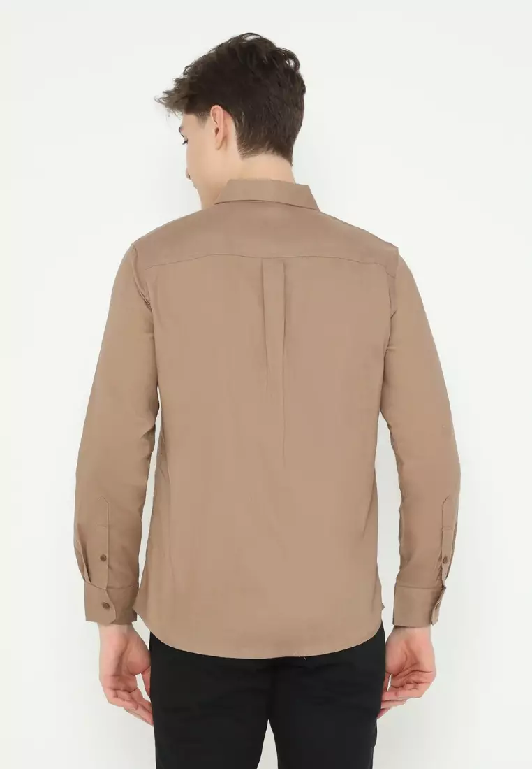 POLICE Kemeja Polos Cotton Regular Fit Lengan Panjang Pria