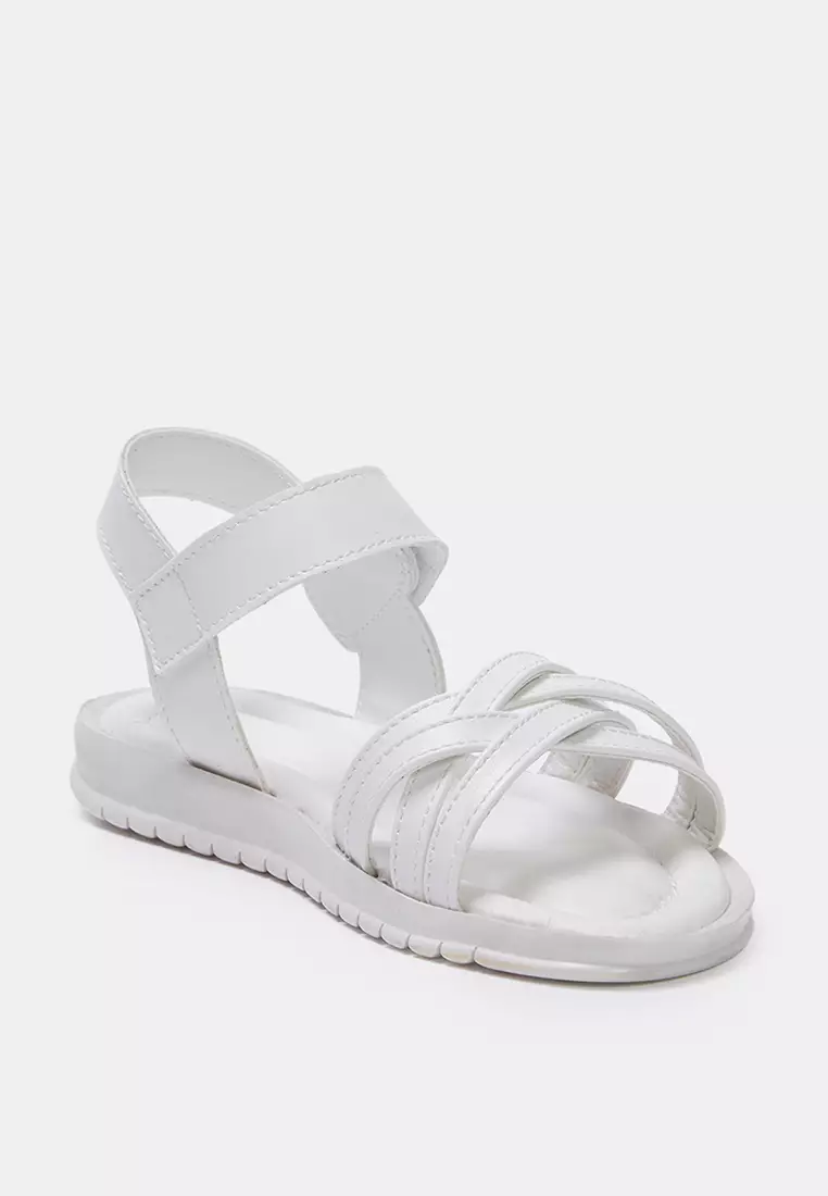 White Velcro Strap Big/Little Girls Kids Sandals Takss25Sd00040