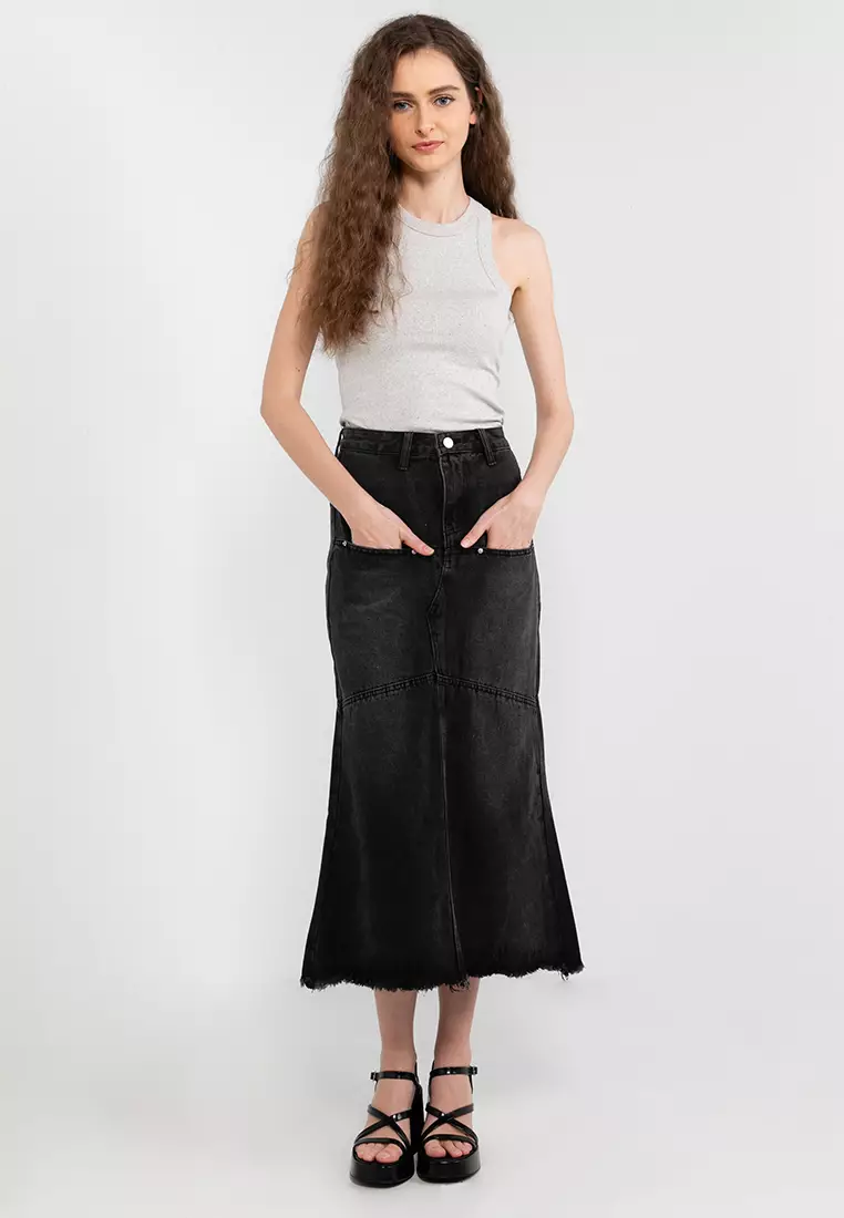 Buy Artist Charli Raw Hem Flared Midi Skirt 2024 Online | ZALORA Singapore