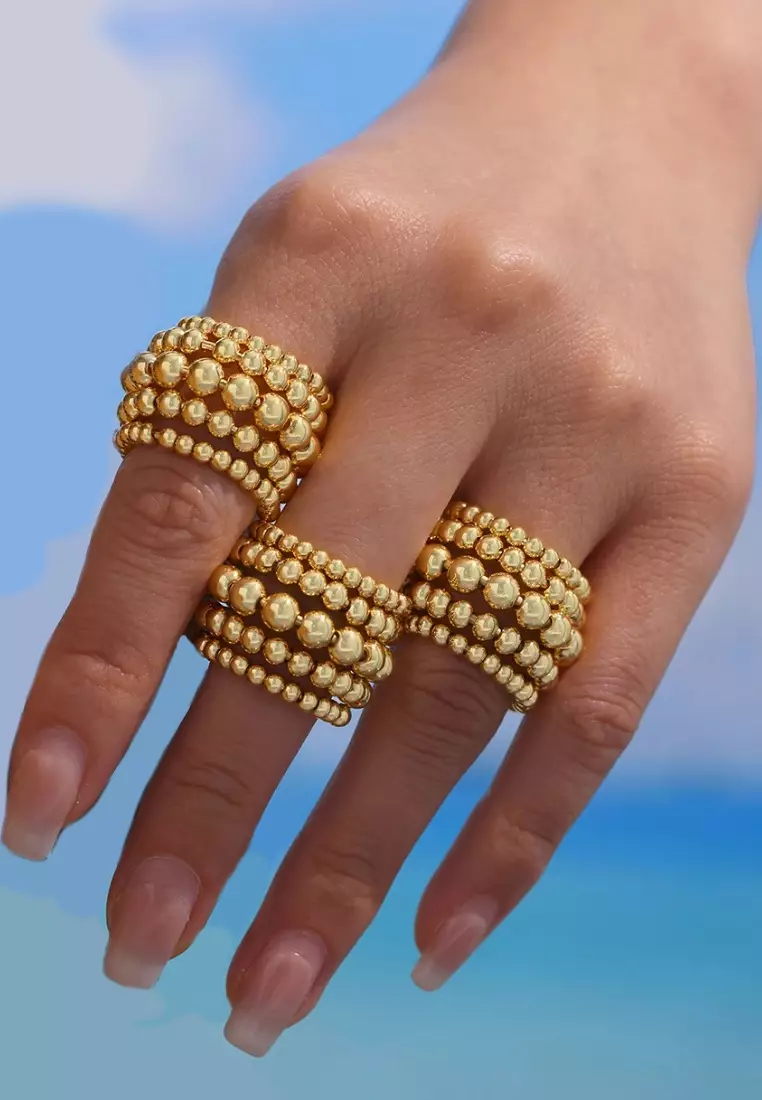 Seasonal Gift Set Value Deal - La Niçoise Ultra Light Ladies Metal Alloy Quartz Watch, White Dial, Gold Color Alloy Bracelet + Gold Color Stainless Steel Trending Bubble Ring